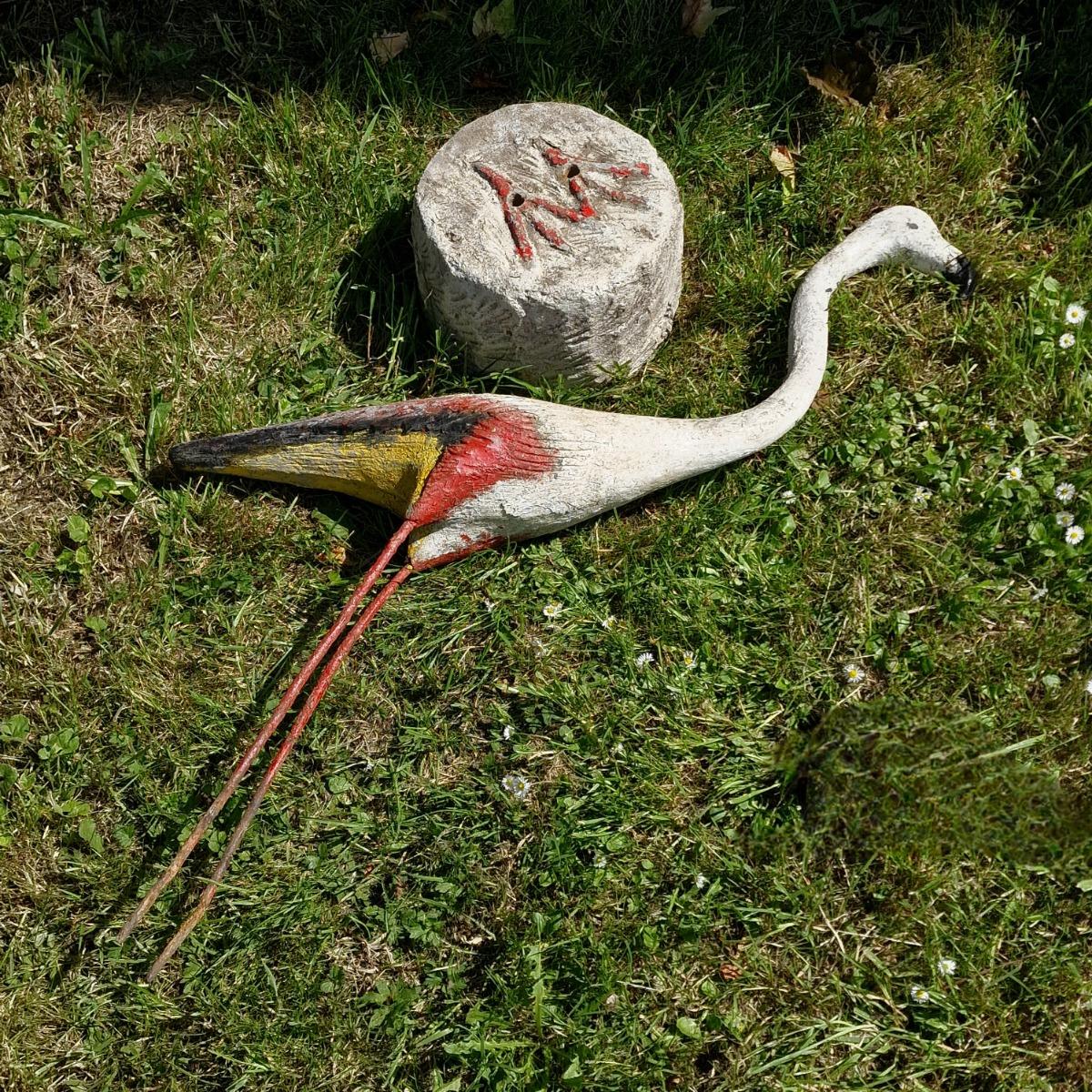 Large cast stone flamingo