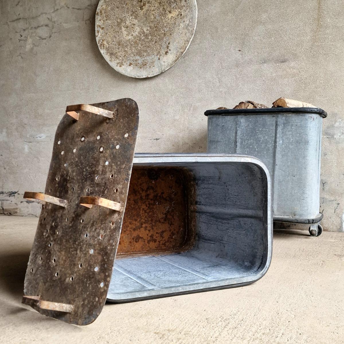 2 galvanized containers