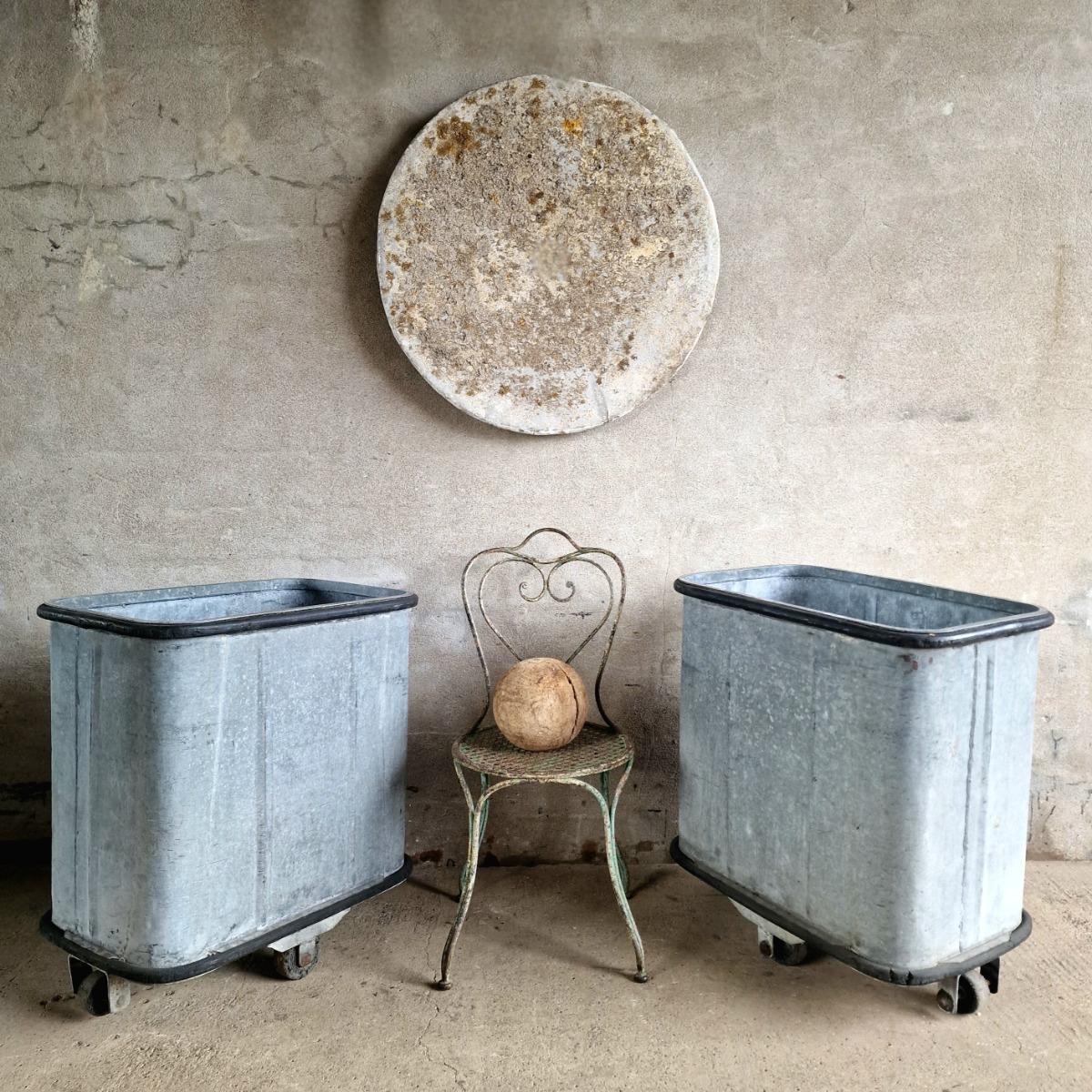 2 galvanized trolleys