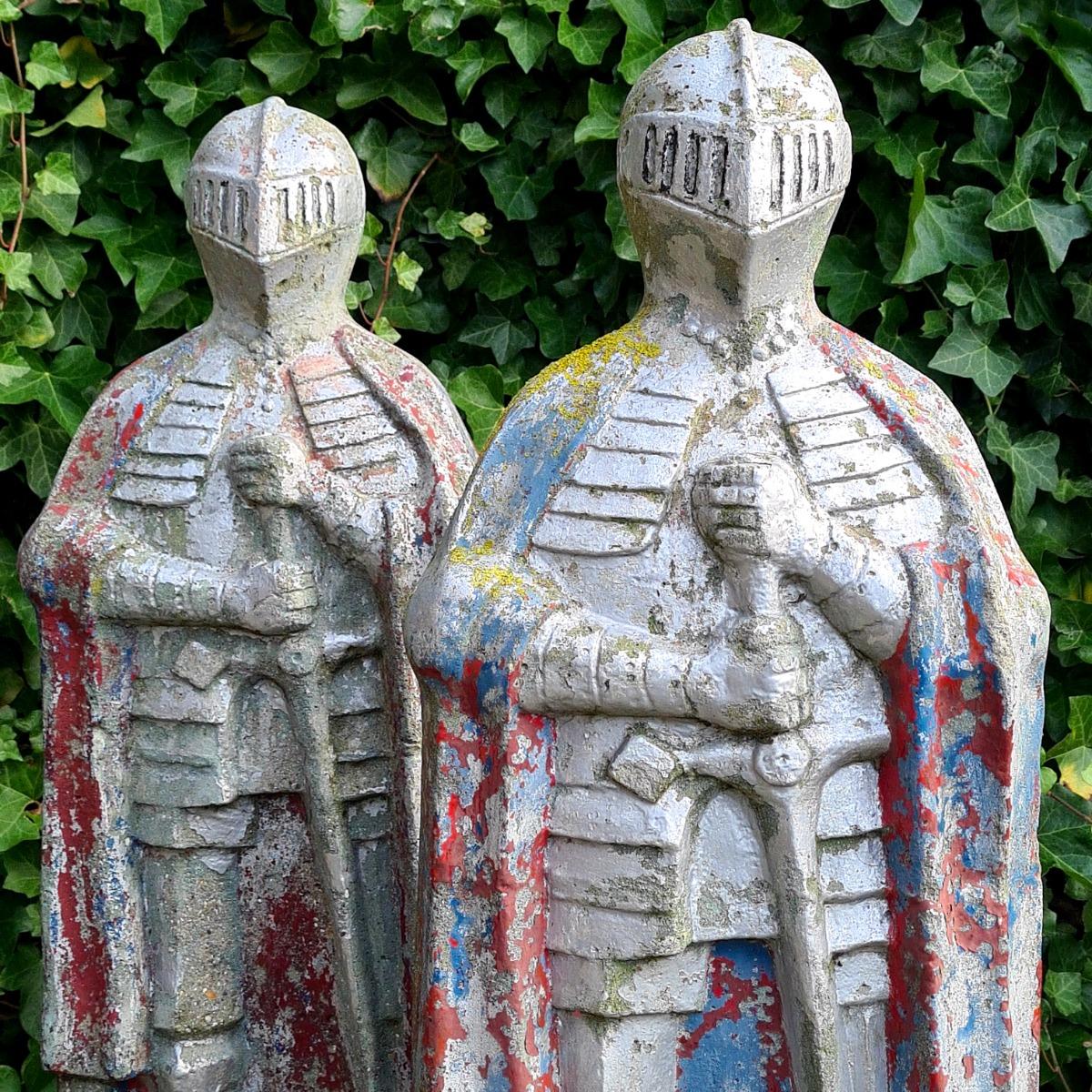 2 large cast stone knights
