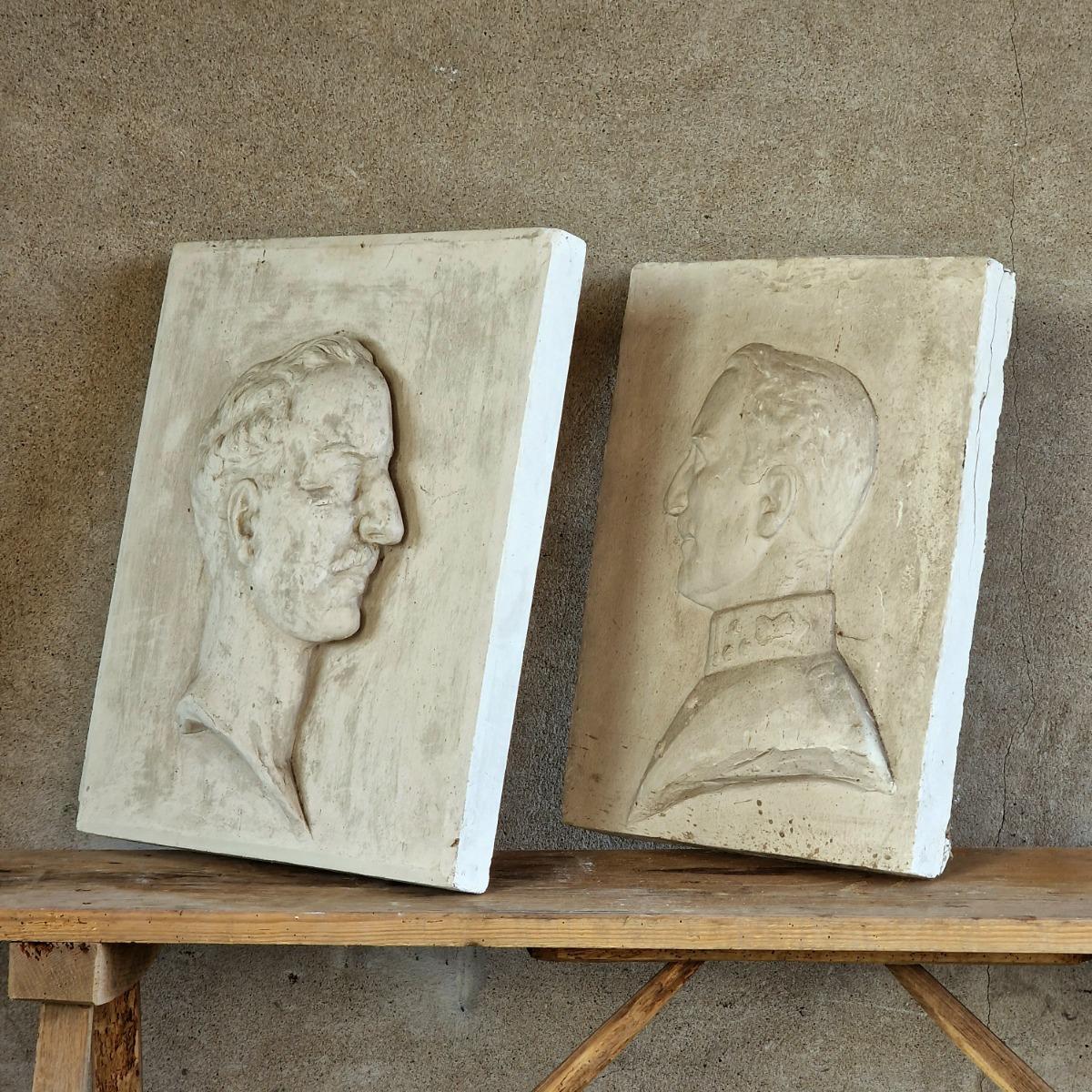 2 plaster bas-relief panels