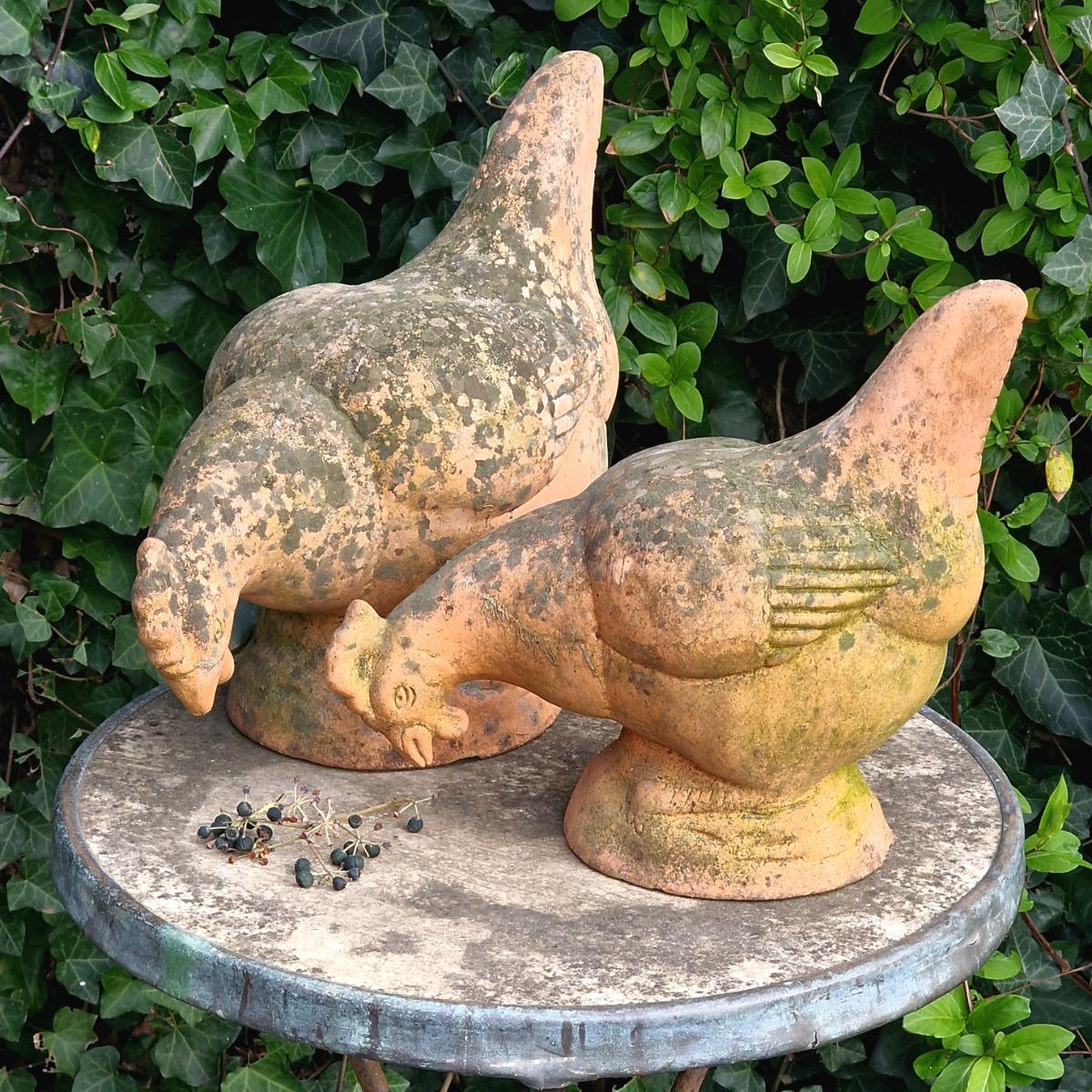 2 terra cotta chickens