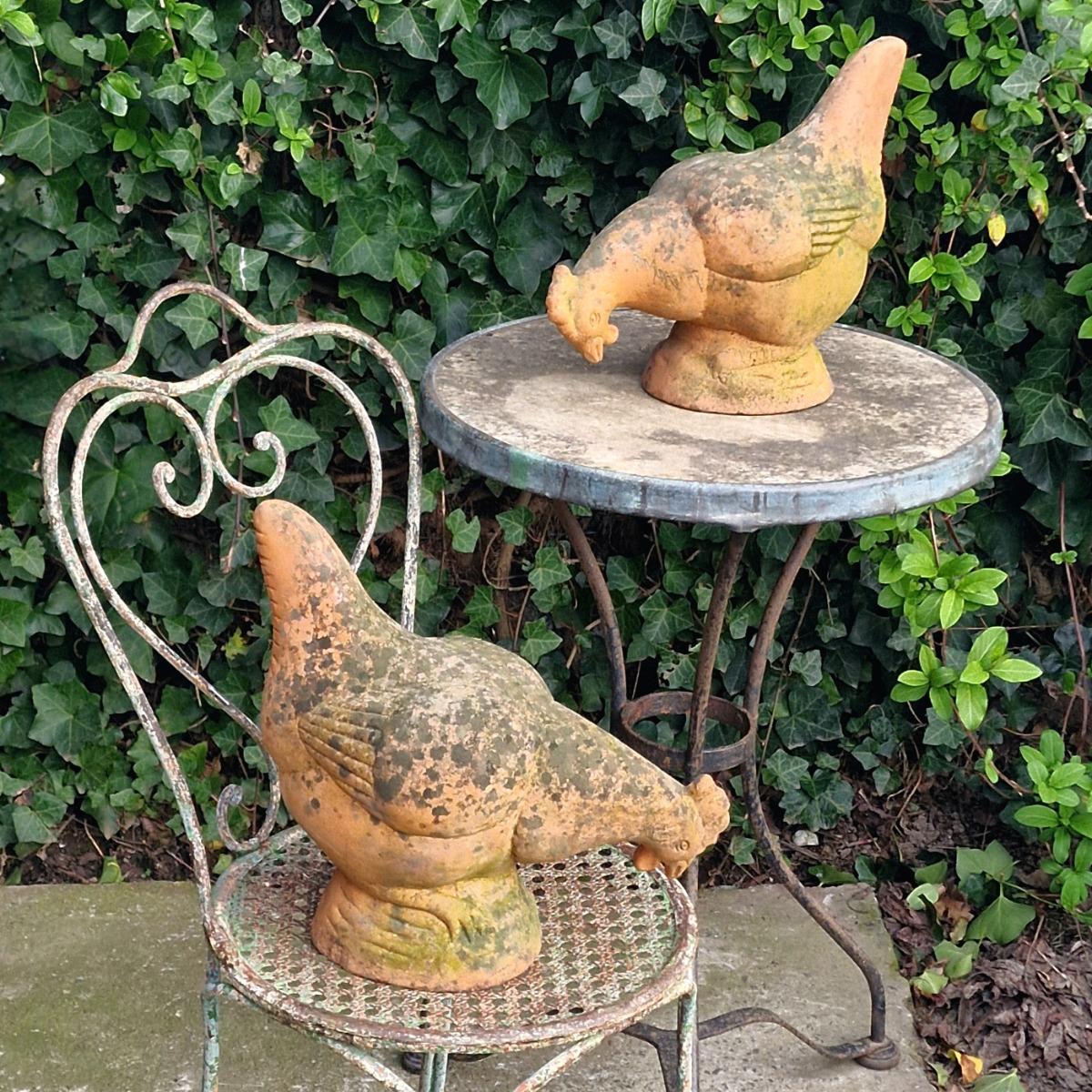 2 terracotta chickens