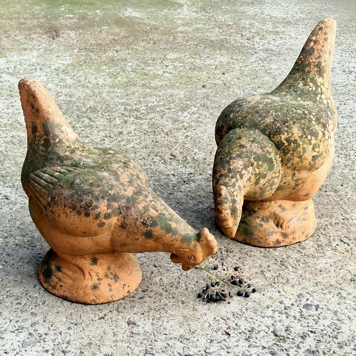 2 terracotta chickens