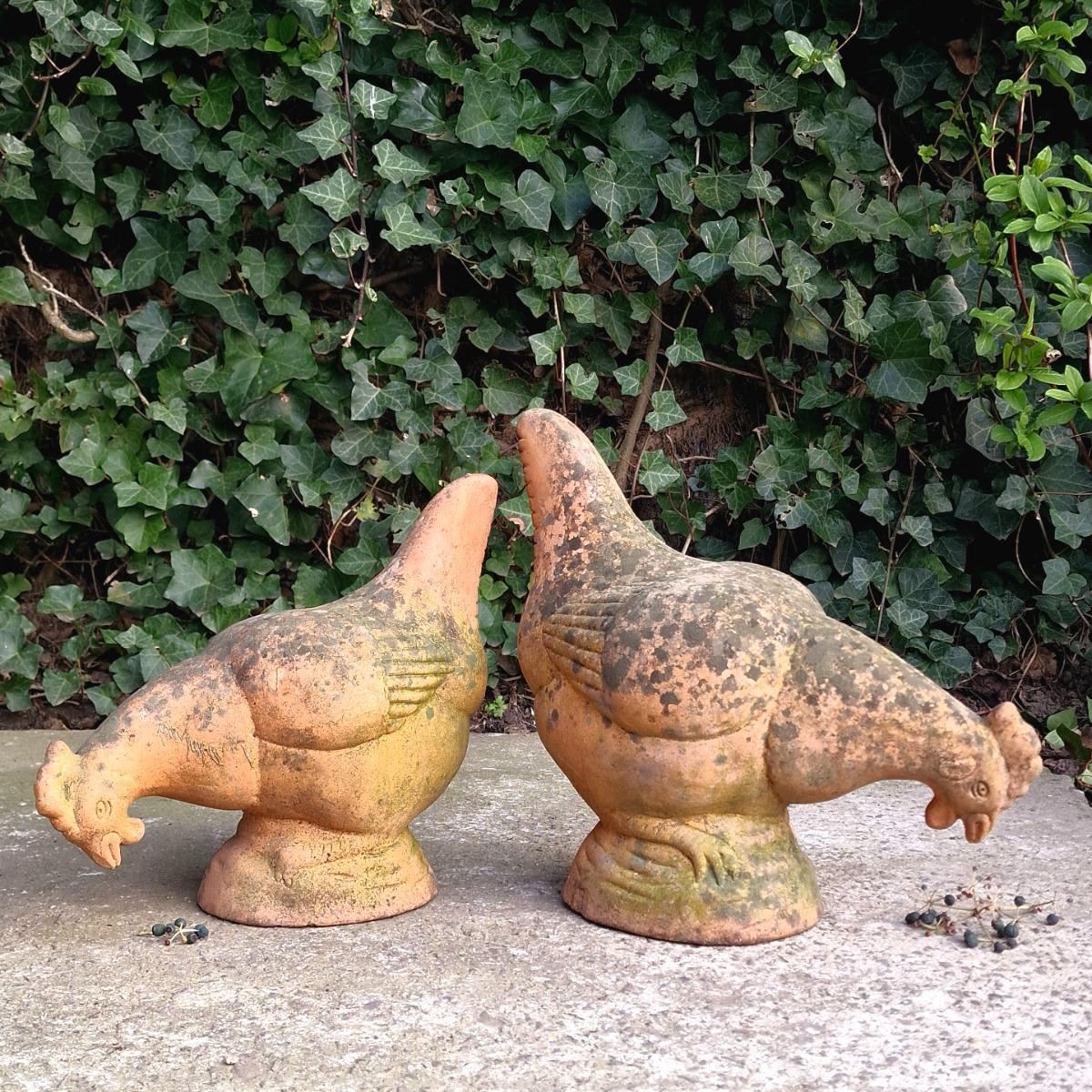 2 terracotta chickens