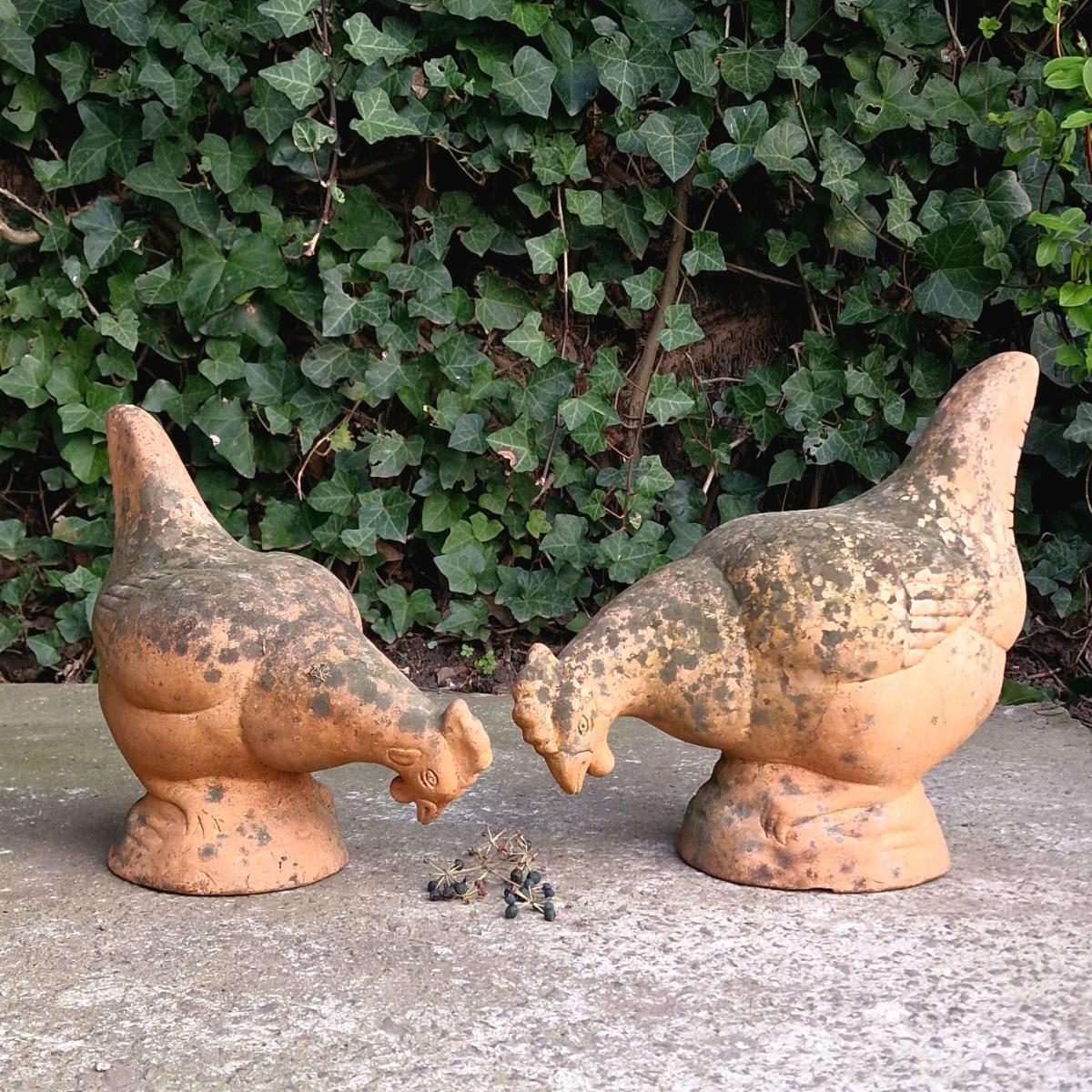 2 terracotta chickens