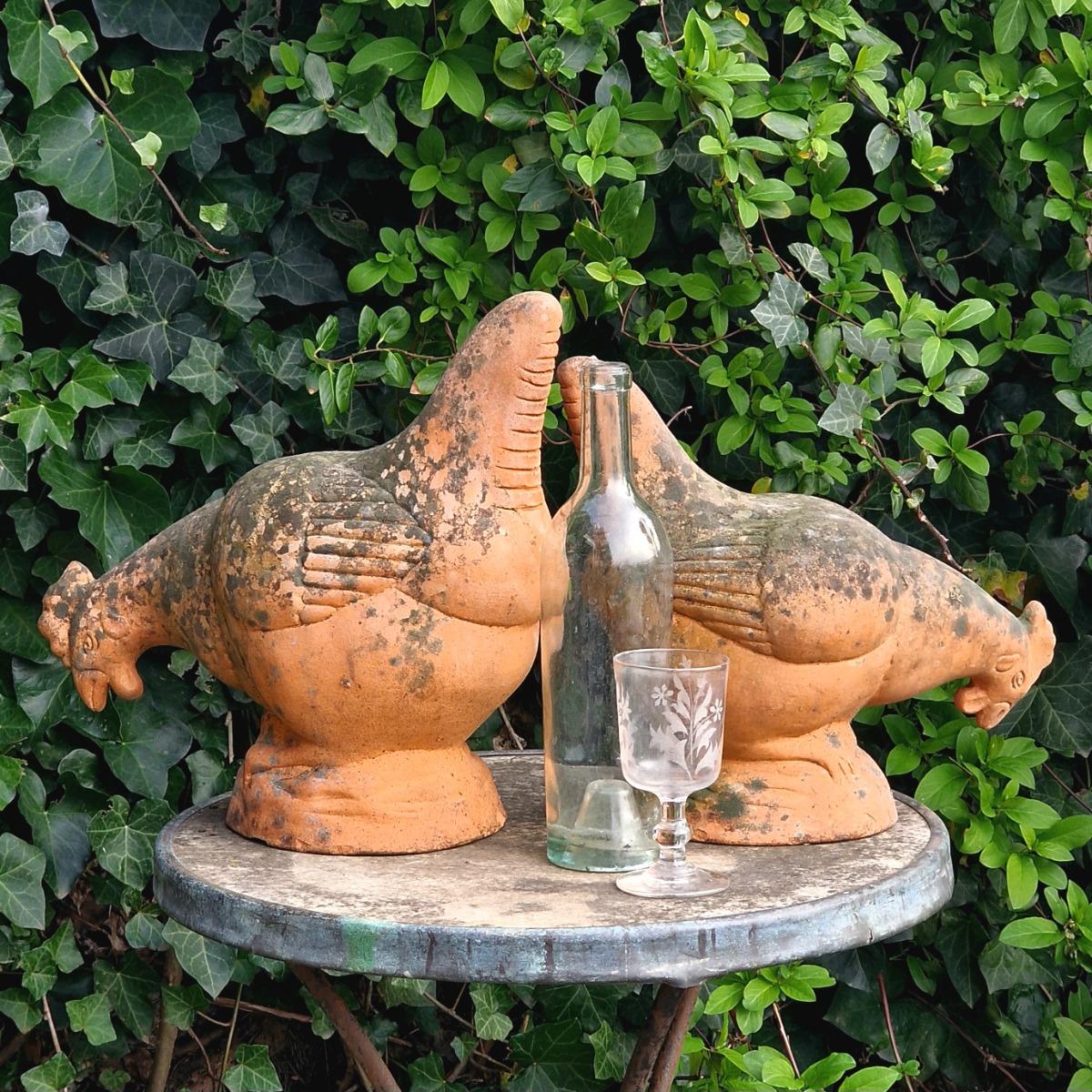 2 terracotta chickens