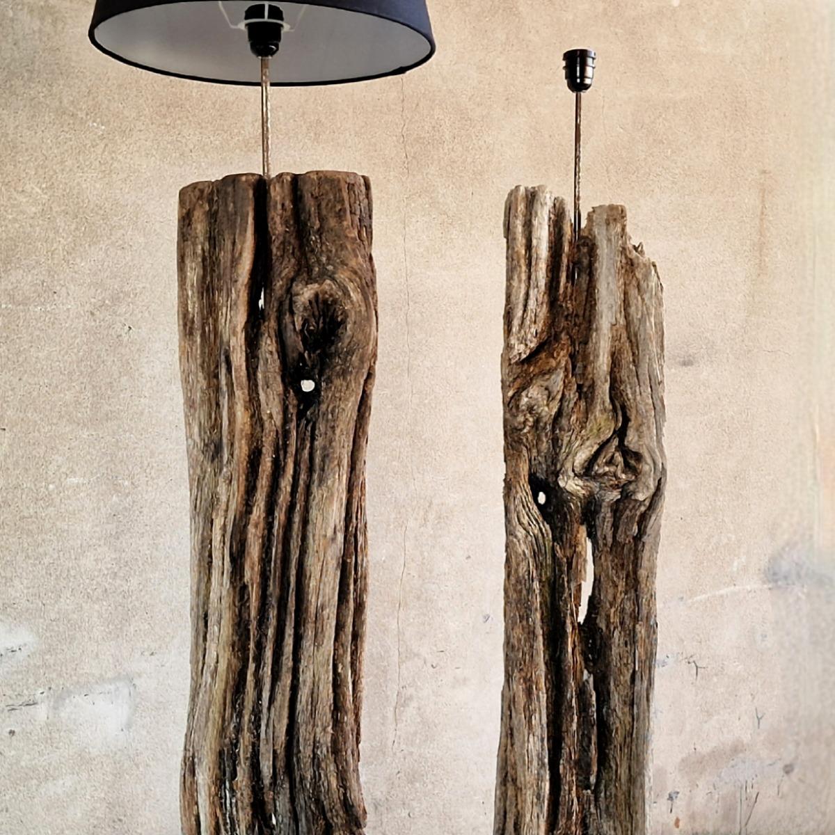 2 wooden floor lamps
