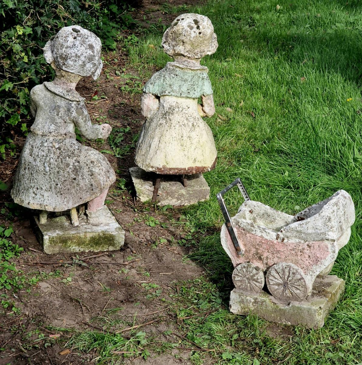 3 handcrafted cement statues