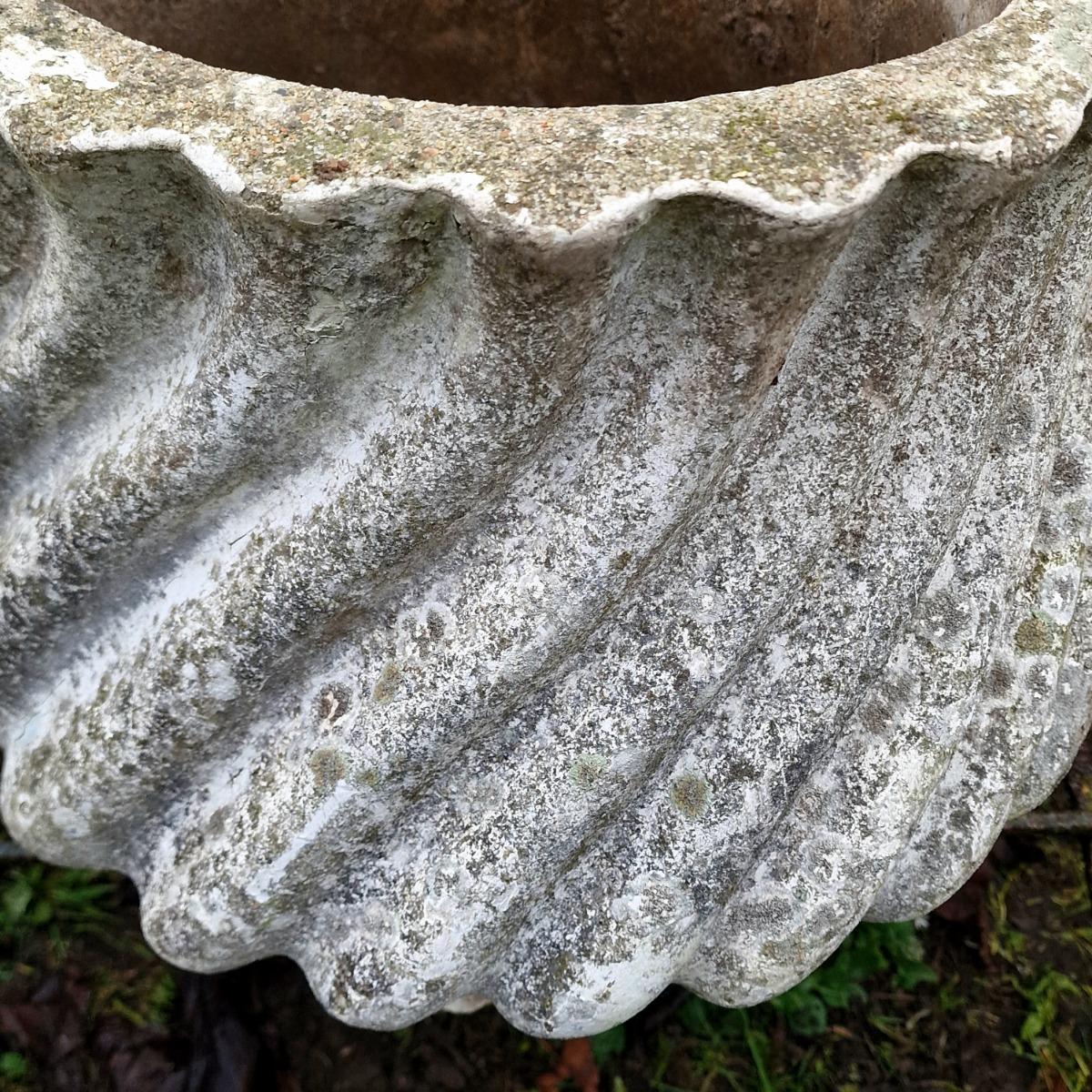 4 white cast stone planters