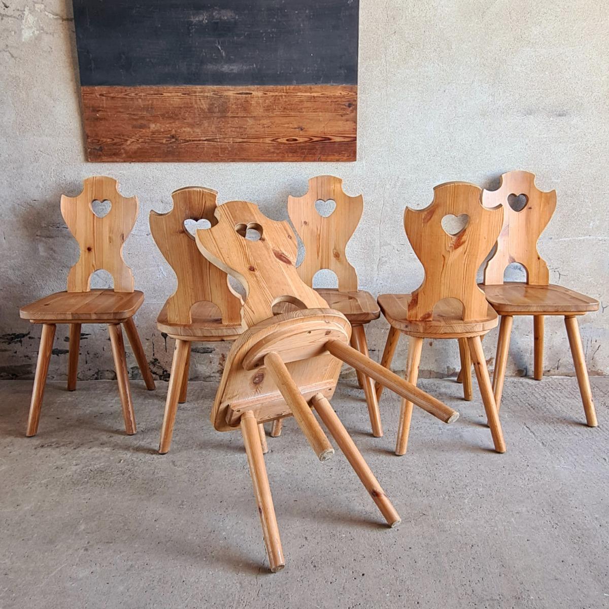 6 heart pine chairs