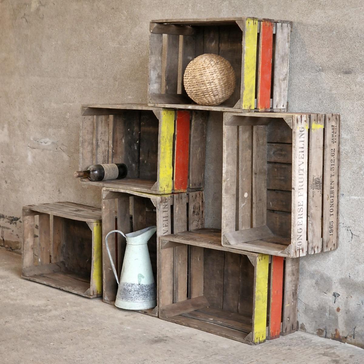 6 old wooden fruit crates