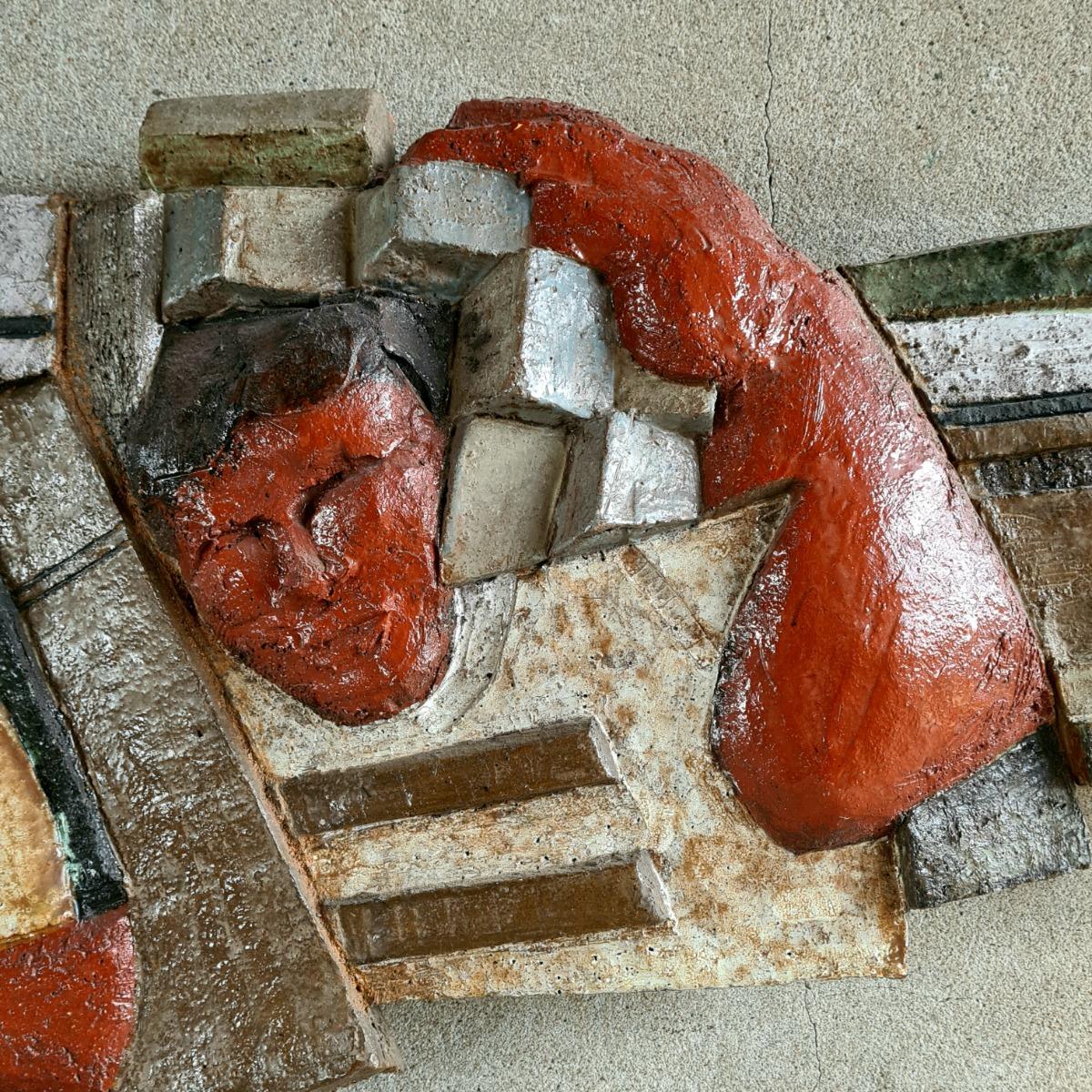 Brutalist terra cotta wall sculpture