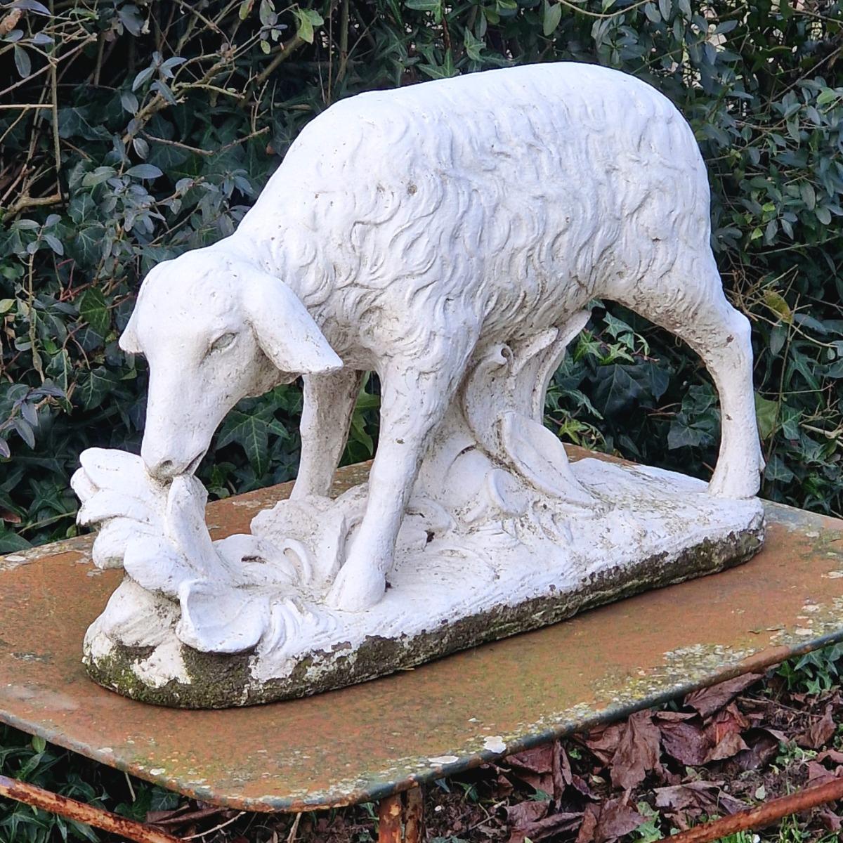 Cast stone sheep