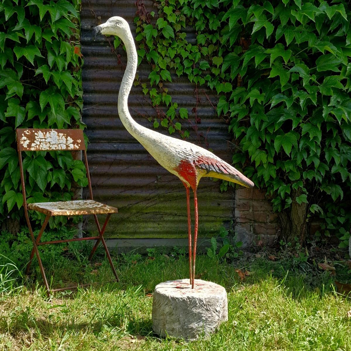 Large cast stone flamingo