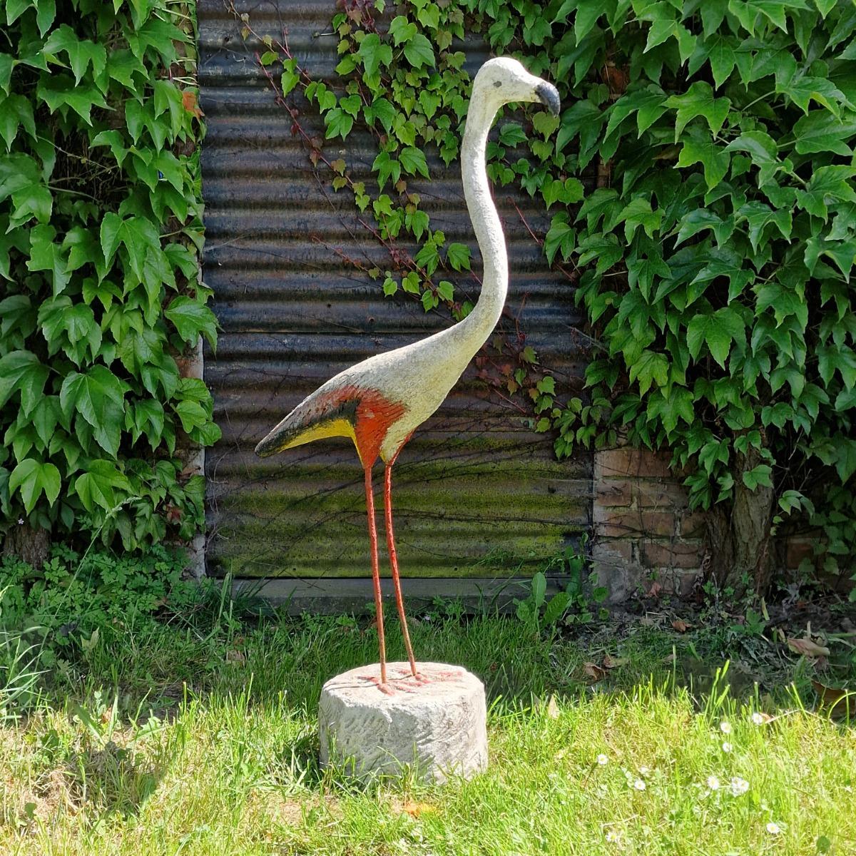 Large cast stone flamingo
