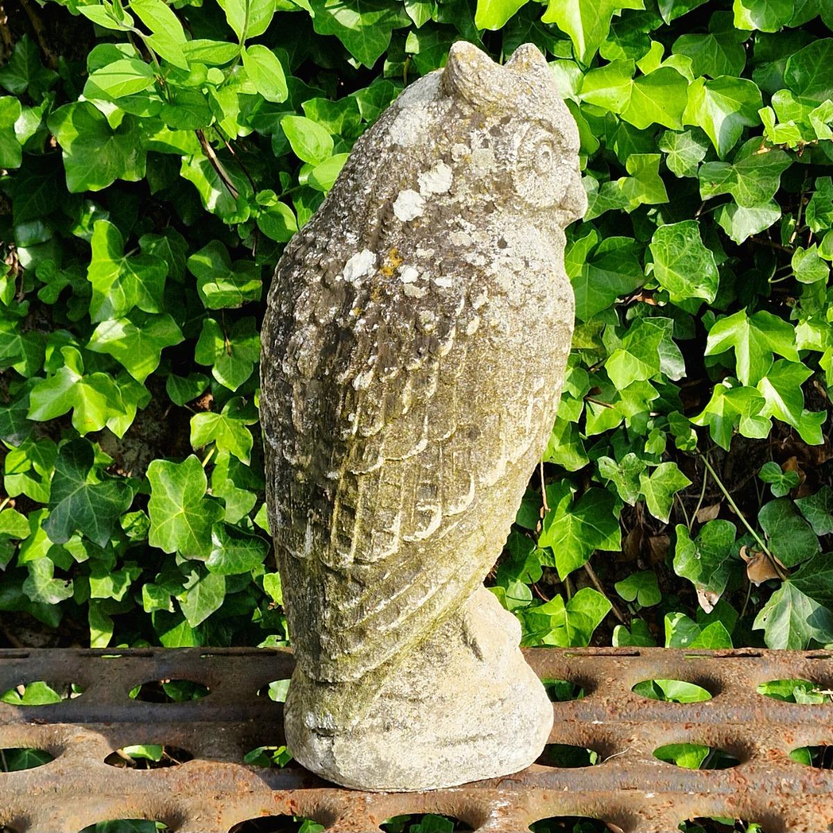Large cast stone owl