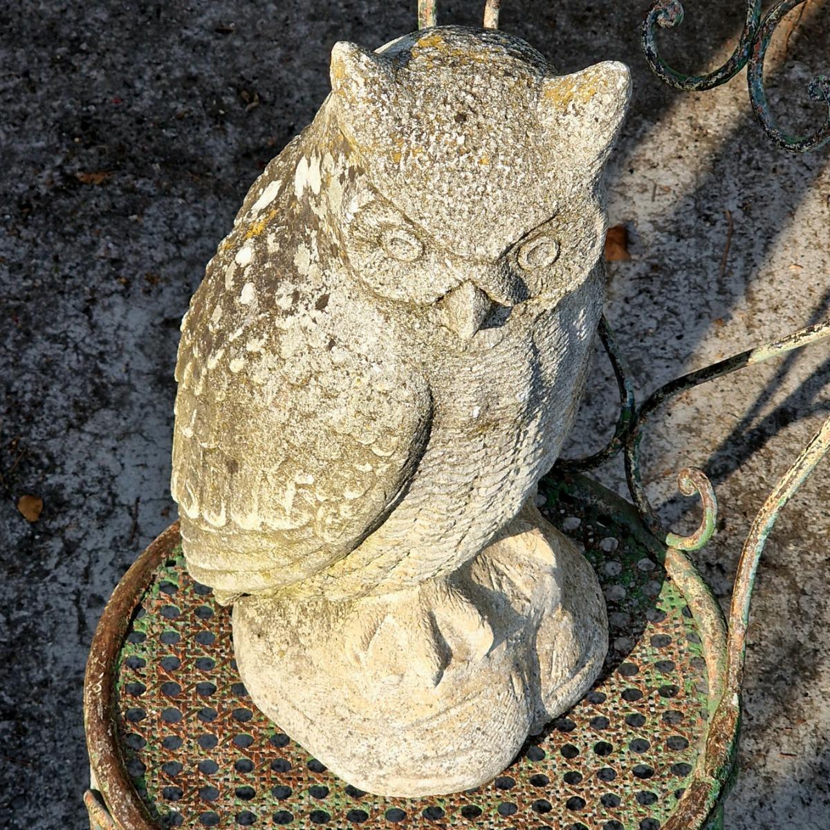 Large cast stone owl