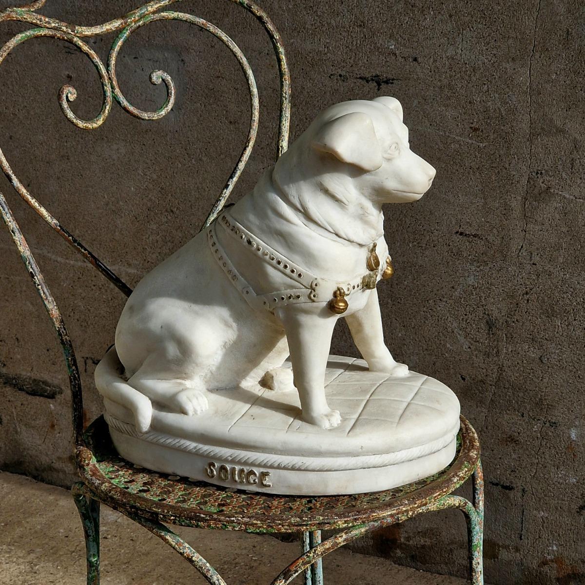 Marble dog sculpture