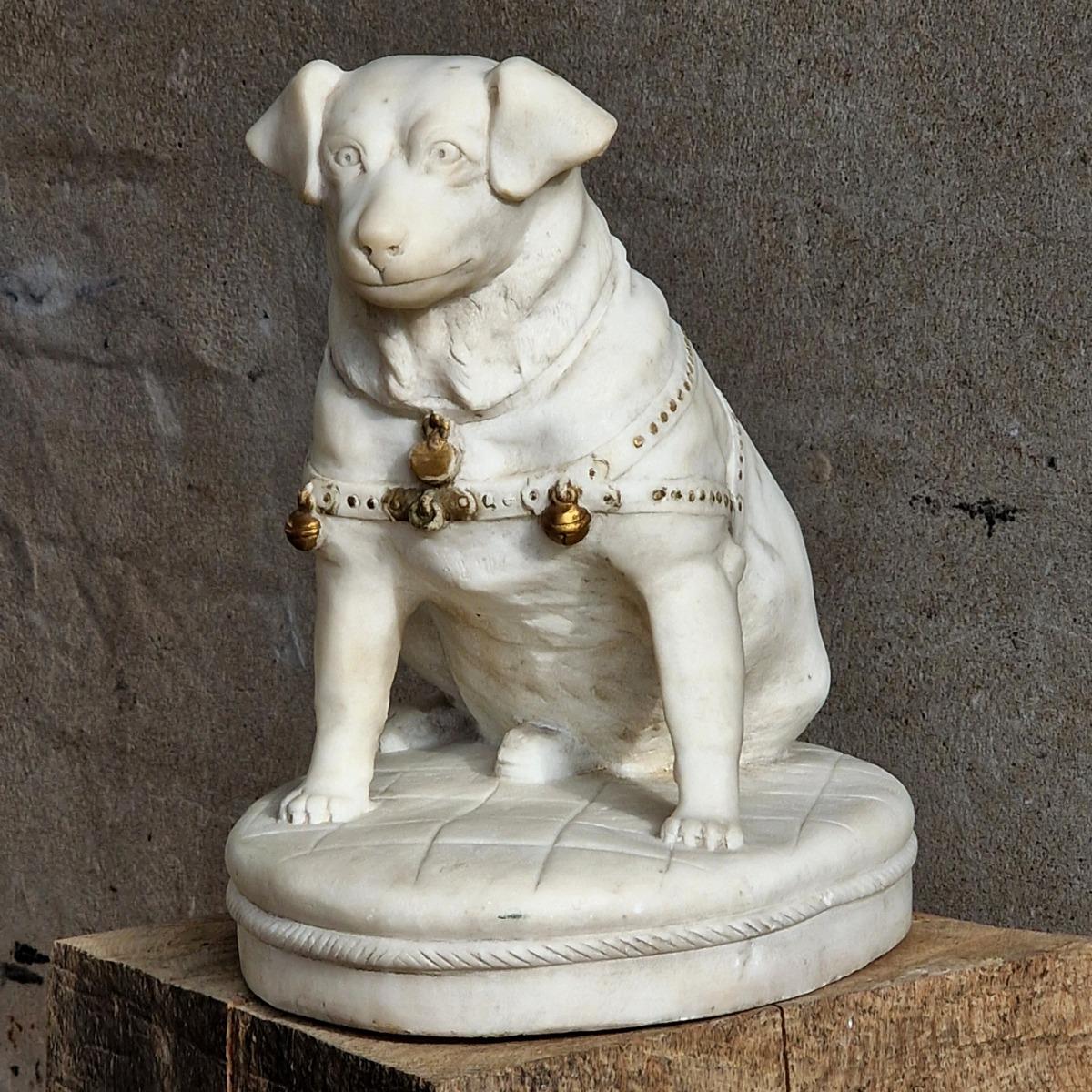 Marble dog sculpture