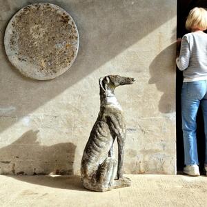 Oversized cast stone greyhound