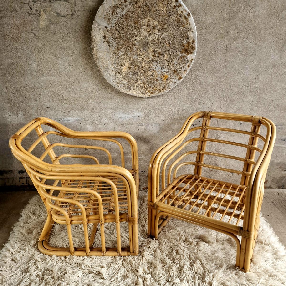 Pair of bamboo armchairs