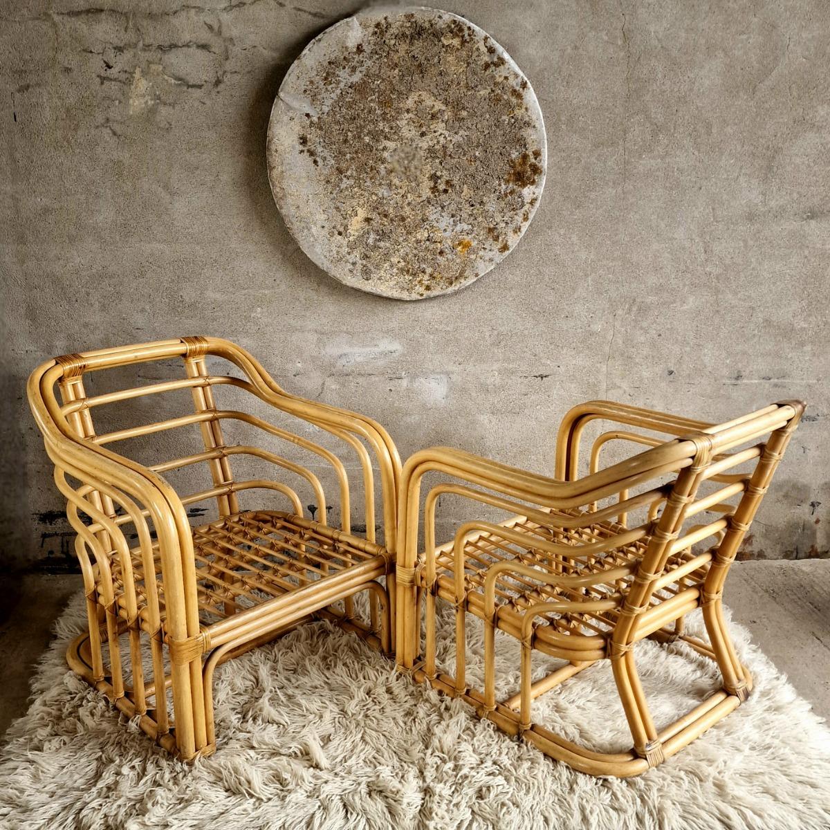 Pair of bamboo armchairs
