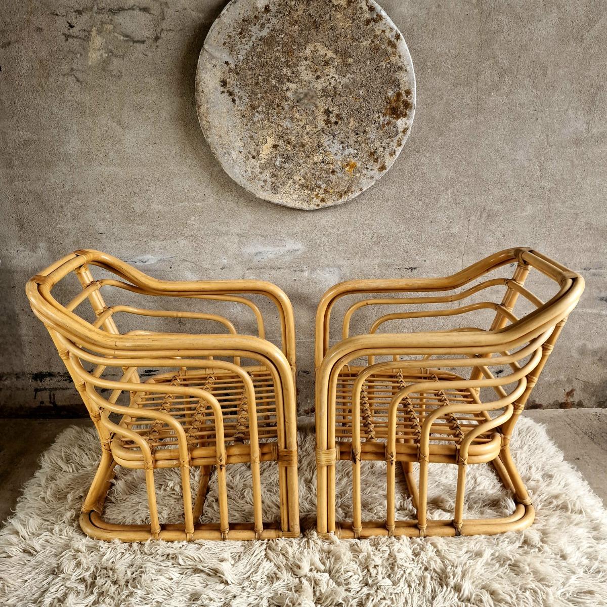Pair of bamboo armchairs