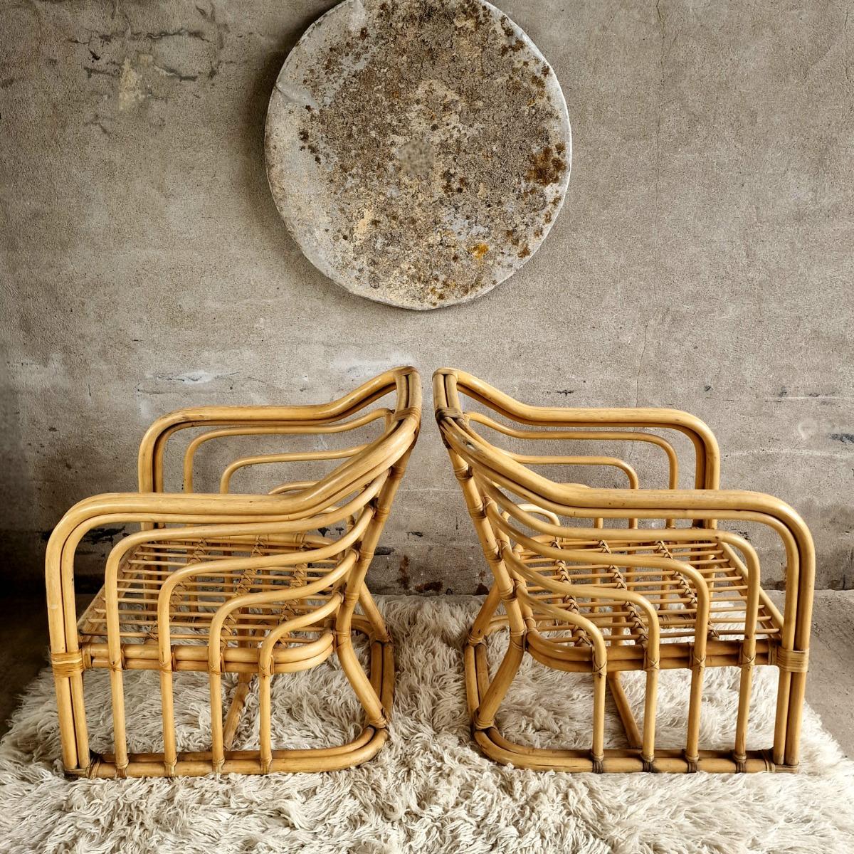 Pair of bamboo armchairs
