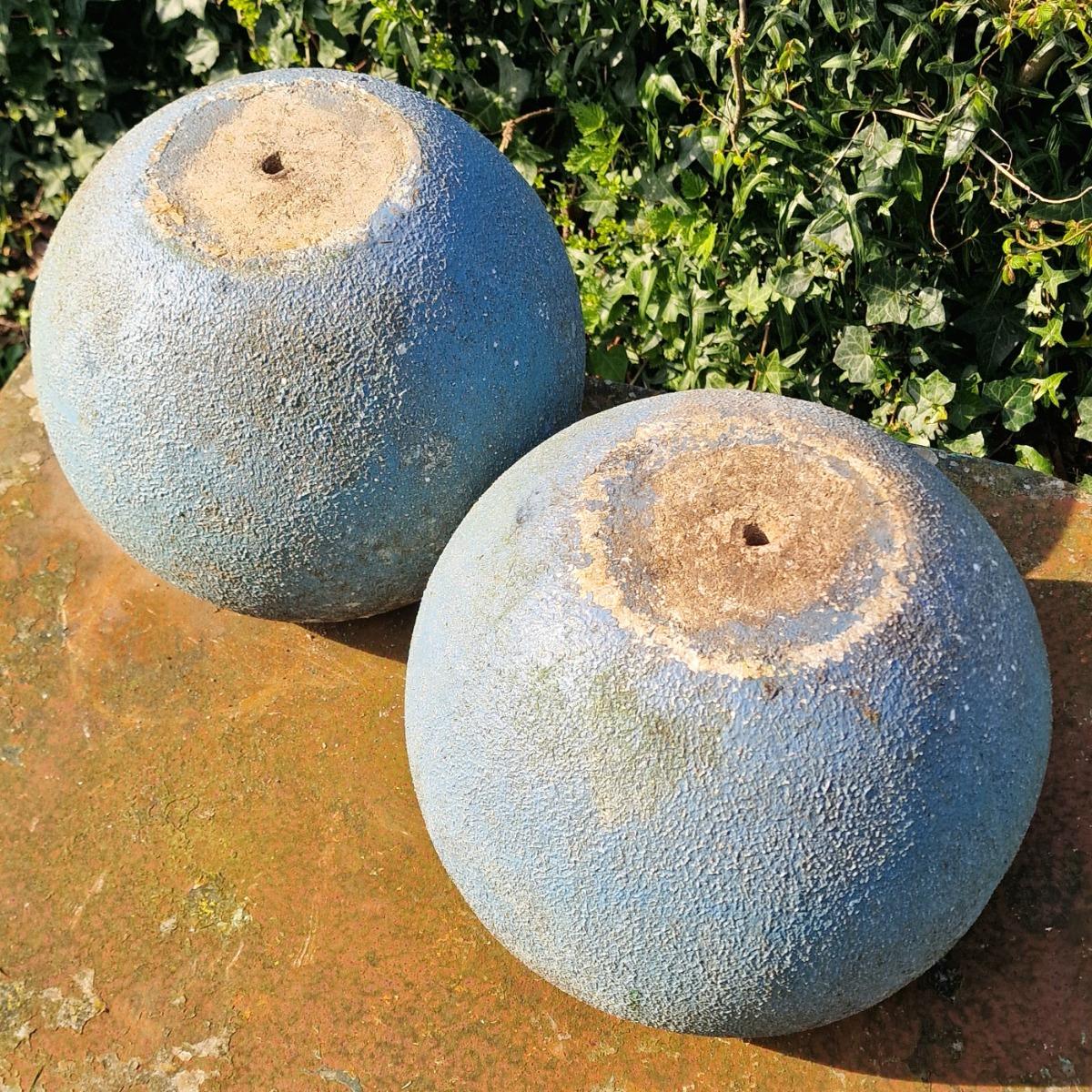 Pair of blue sphere planters