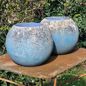 Pair of blue sphere planters