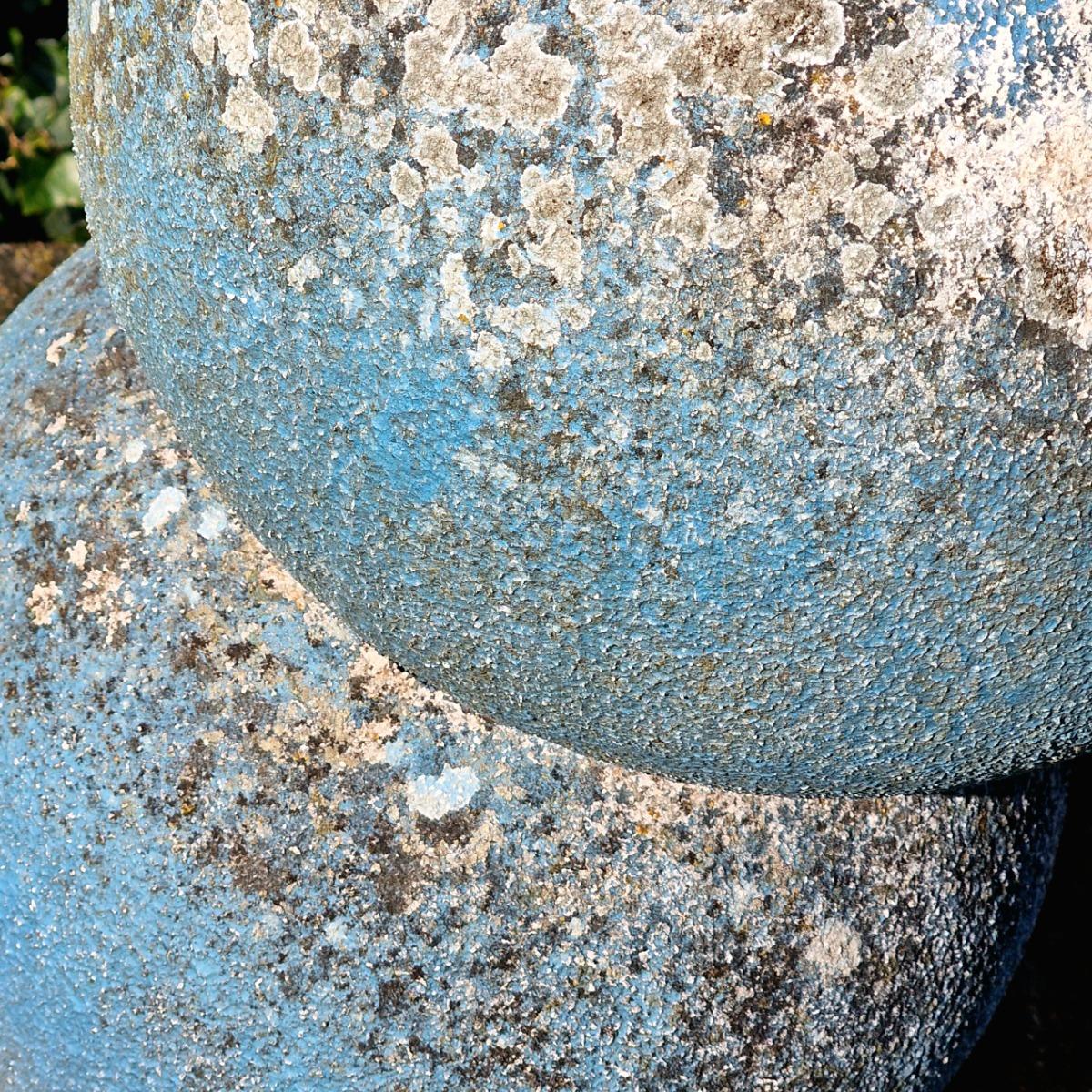 Pair of blue sphere planters