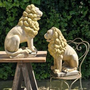 Pair of cast stone lions