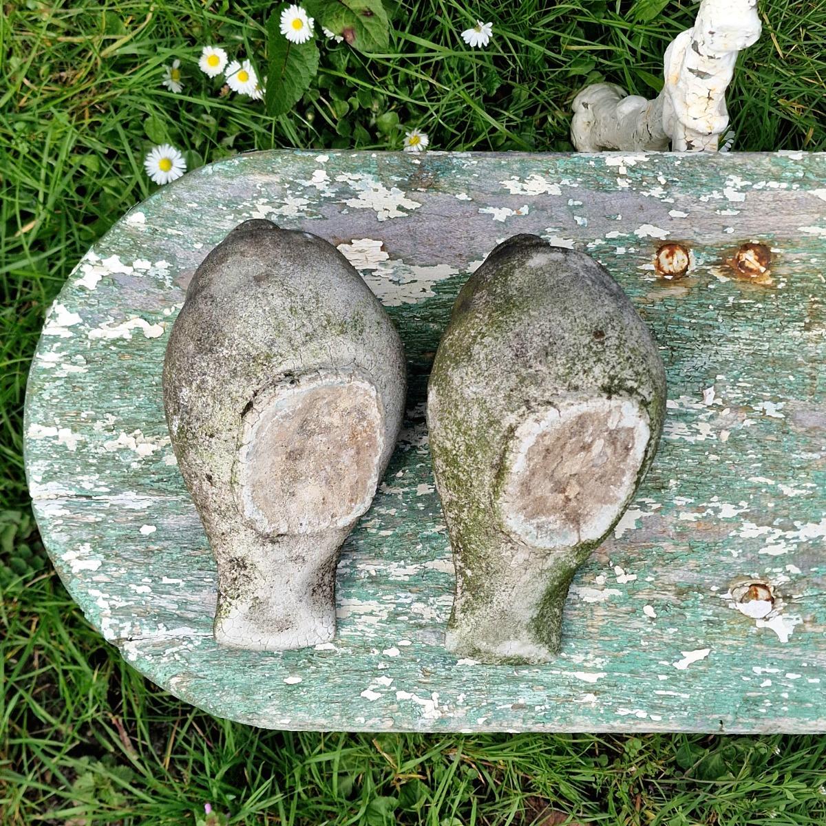 Pair of cast stone pigeons