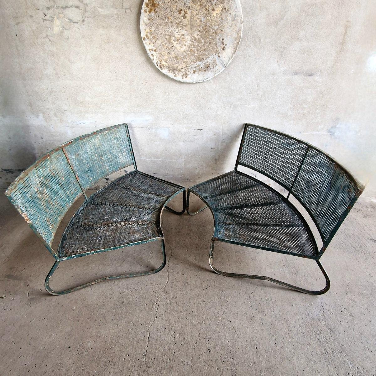 Pair of curved garden benches