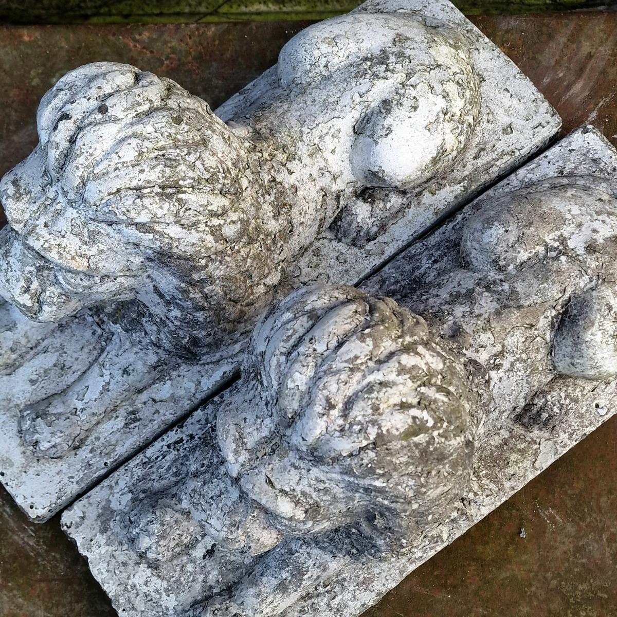 Pair of cute cast stone lions