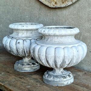 Pair of enameled cast iron planters