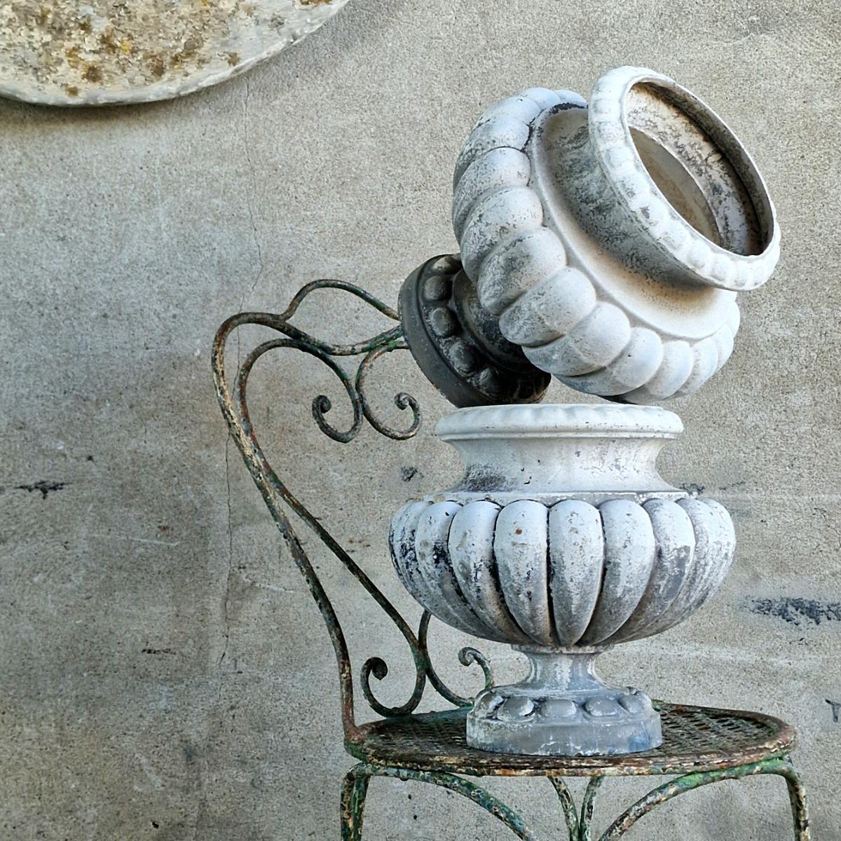 Pair of enameled cast iron planters