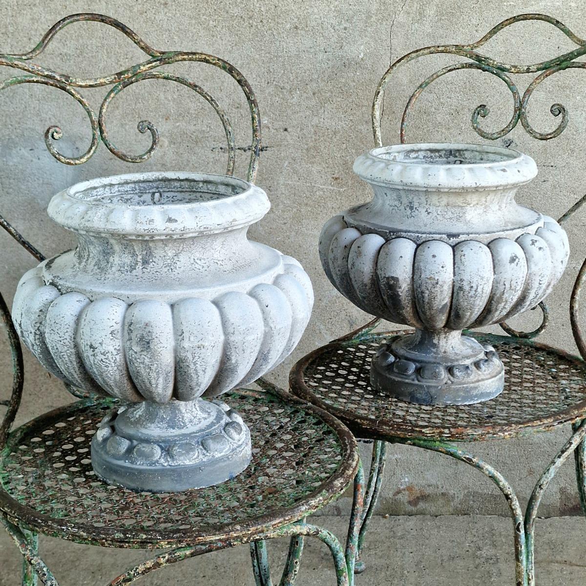 Pair of enameled cast iron planters