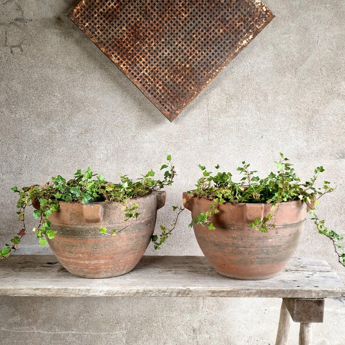 Pair of handmade terra cotta planters