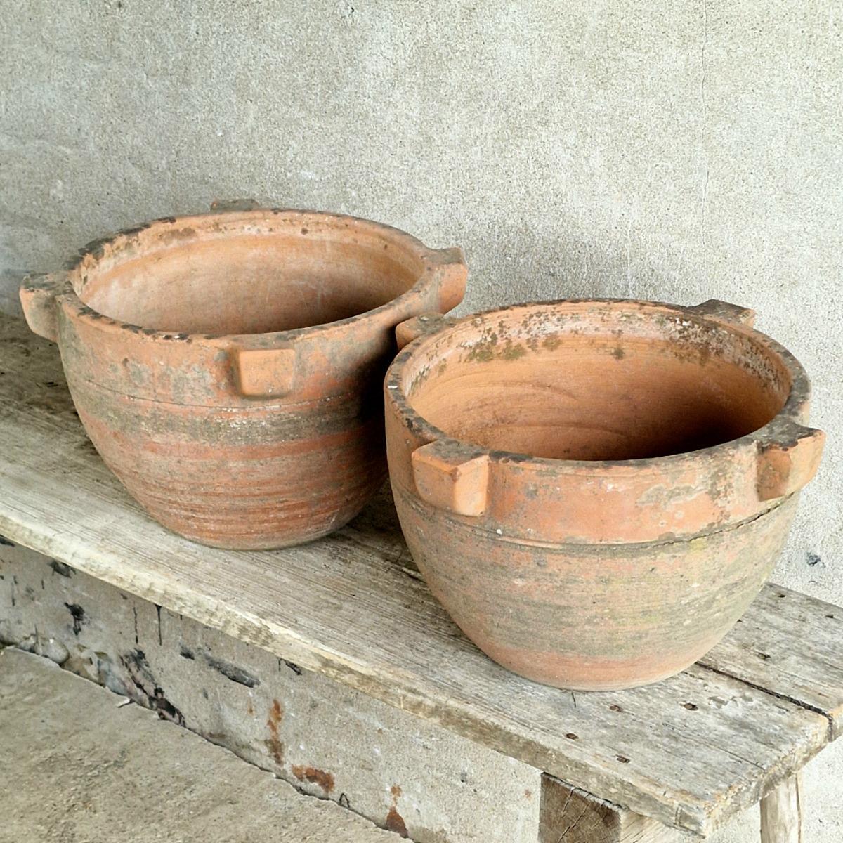 Pair of handmade terra cotta planters