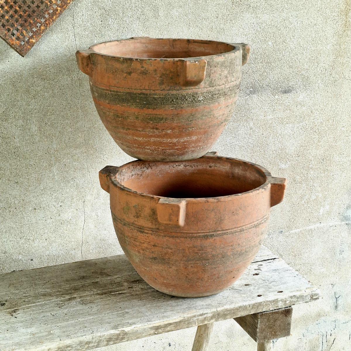 Pair of handmade terra cotta planters