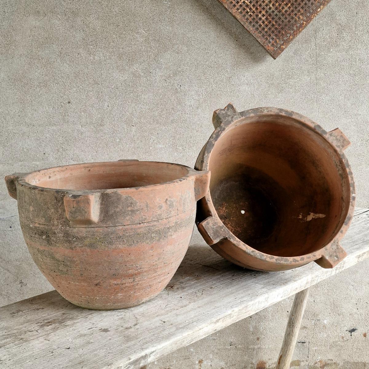 Pair of handmade terra cotta planters