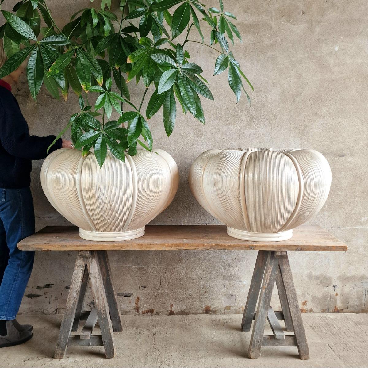 Pair of large bamboo cache-pots