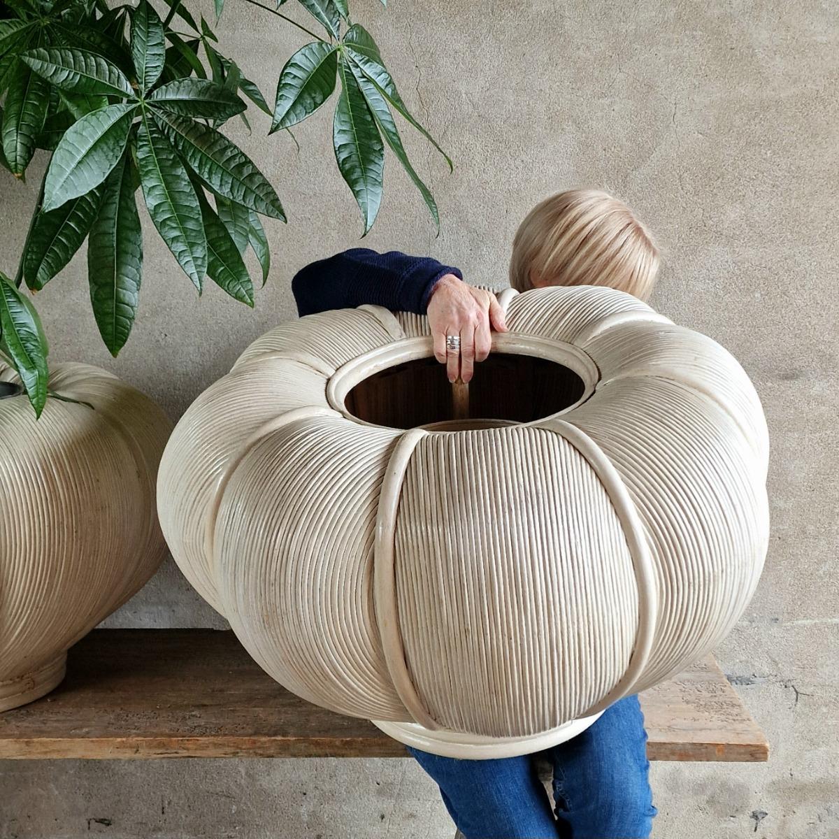 Pair of large bamboo cache-pots