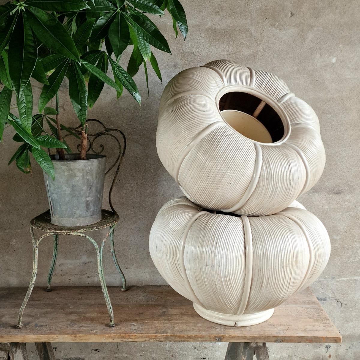 Pair of large bamboo cache-pots