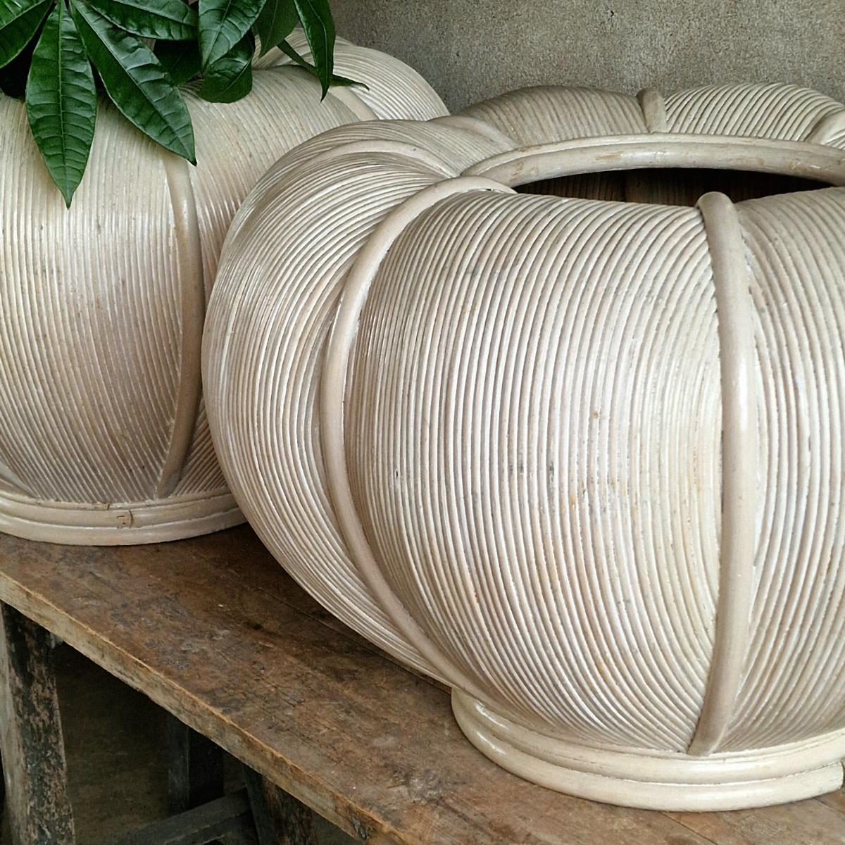 Pair of large bamboo cache-pots