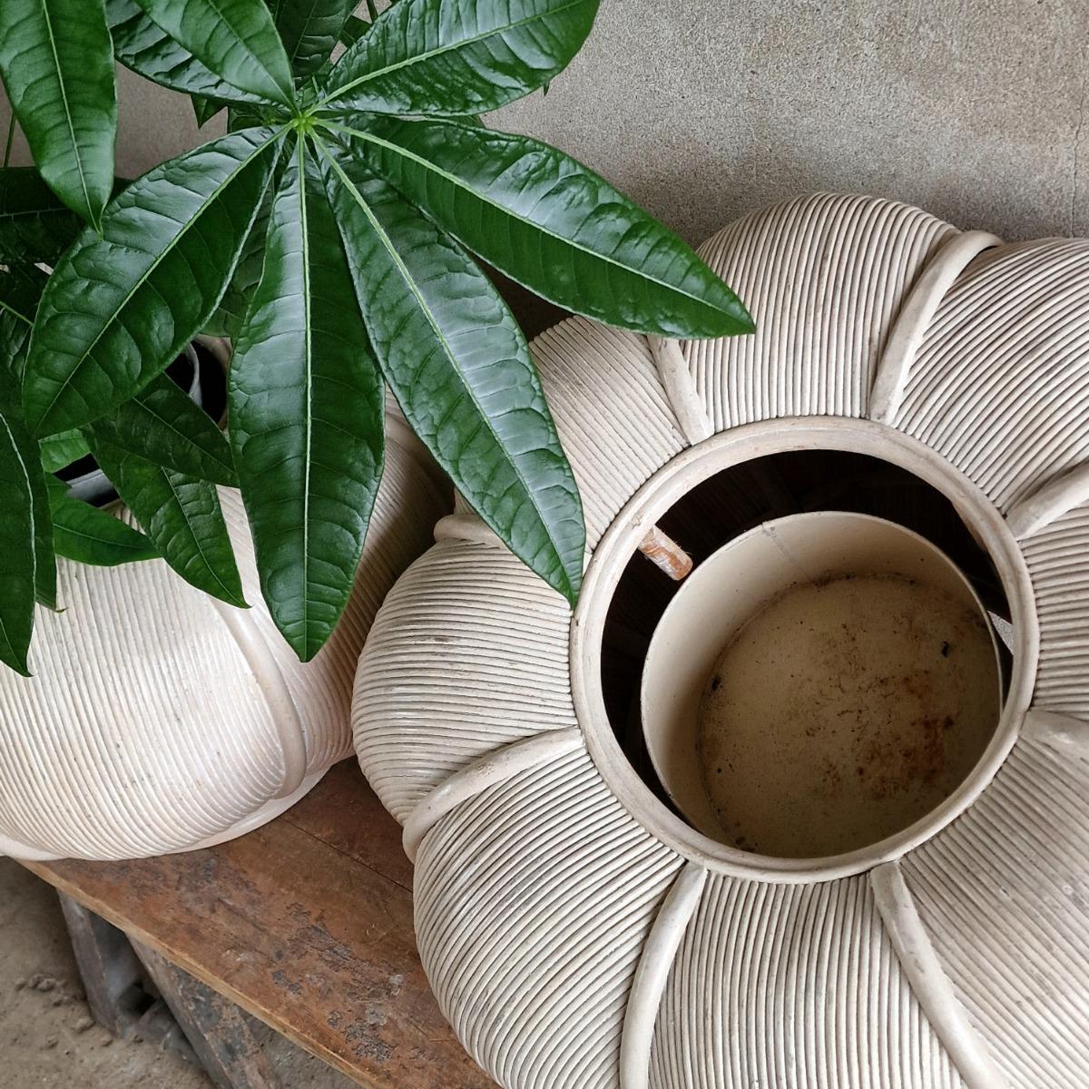 Pair of large bamboo cache-pots