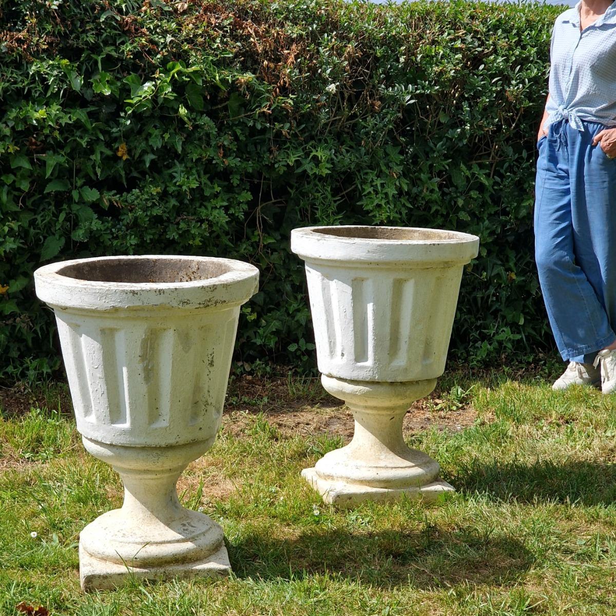 Pair of large cement planters