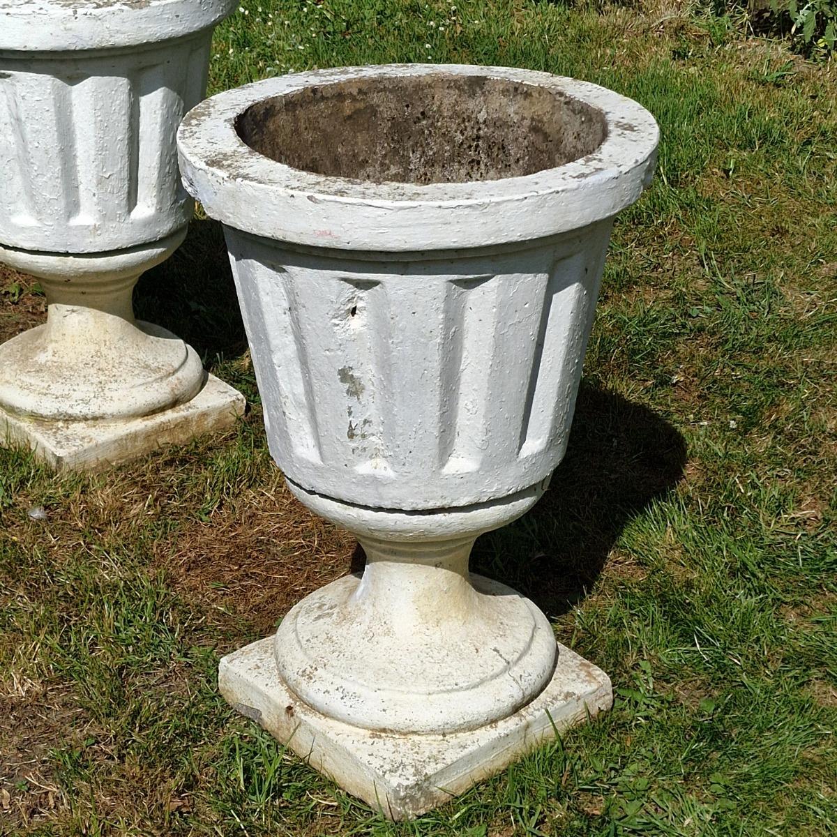 Pair of large cement planters